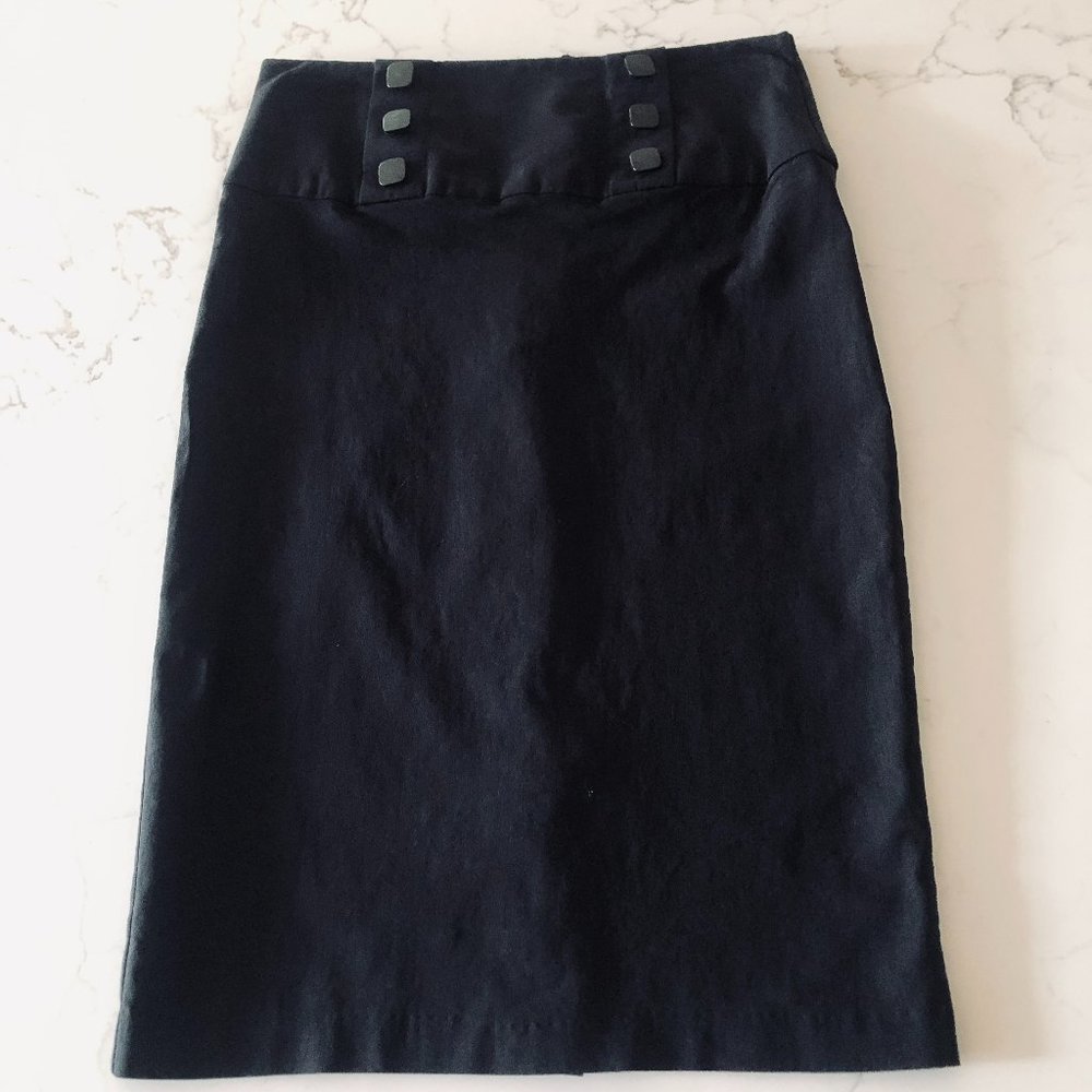 Black Knit BCX Body Con Skirt w/Button Detailing